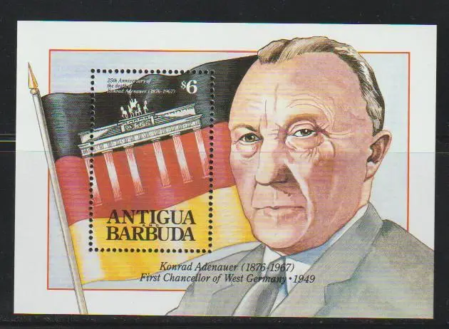 Antigua & Barbuda 1992 Death Anniversary Konrad Adenauer Ss Mnh - Ant374