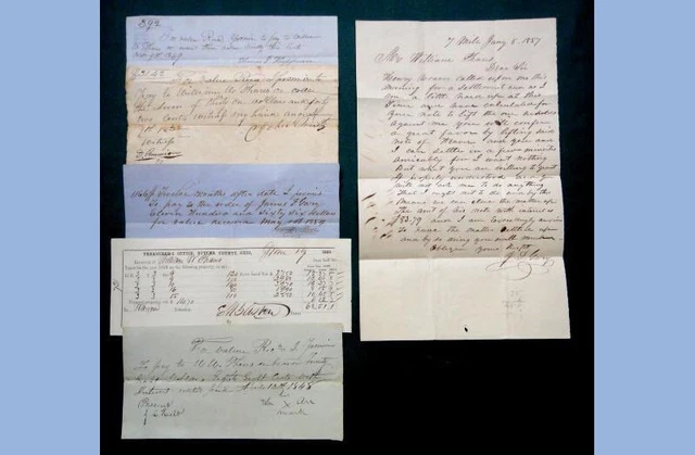 LOT~1830 antique 6pc HANDWRITTEN ephemera Wm. PHARES HAMILTON OH letter tax prom
