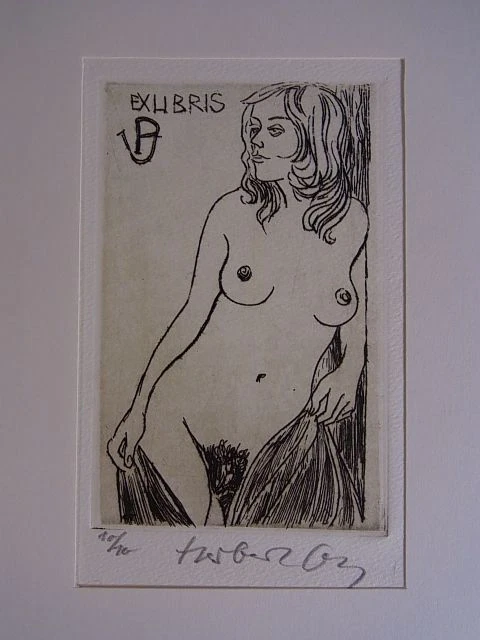 Erotisches Exlibris für P. U. [Paul Ultsch]. Weiblicher Akt. Original-Radierung.