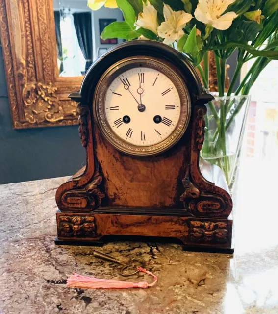 Victorian French Walnut Cased Chiming Mantel Clock by Japy Frères (c.1890)