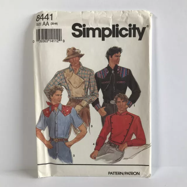 Simplicity 8441 Mens Sz 38-44 Fitted Shirt Cowboy Western Sewing Pattern UNCUT