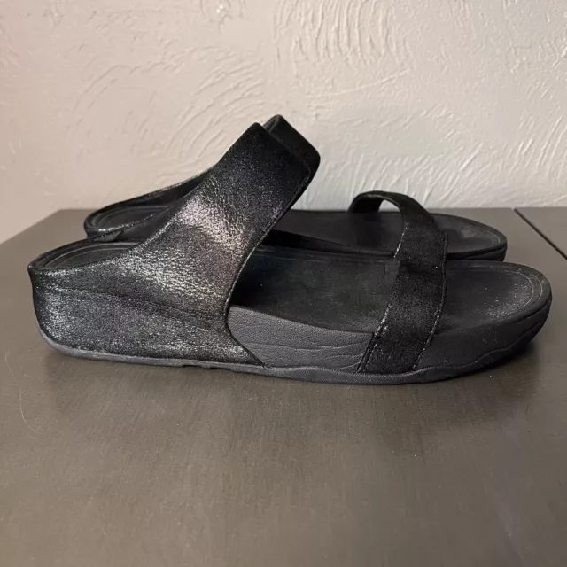 FitFlop Lulu Shimmersuede Black Metallic 2 Strap Sandal Womens Size 11