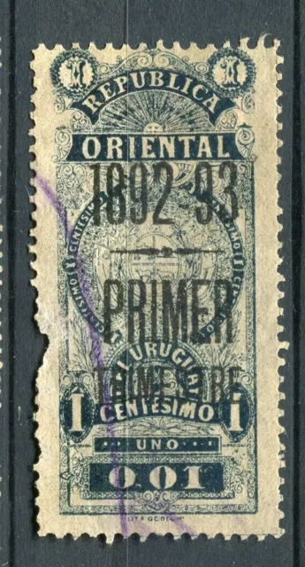 URUGUAY; 1890s early classic Optd. Revenue issue fine used value