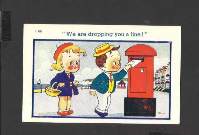 Vintage Comic Postcard We are Dropping you a line  by Trow unposted