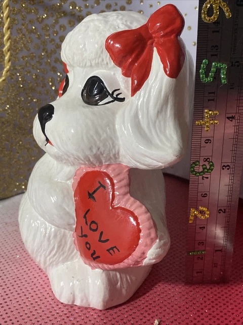 vintage valentine Shih Tzu  Maltese  Girl dog Bows figurine Statue heart love 3