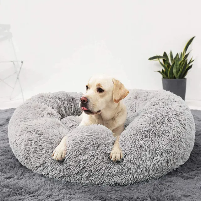 Ultra Fluffy Donut Shaped Pet Dog Cat Bed Plush Soft Warm Calming Sleeping Bed 5