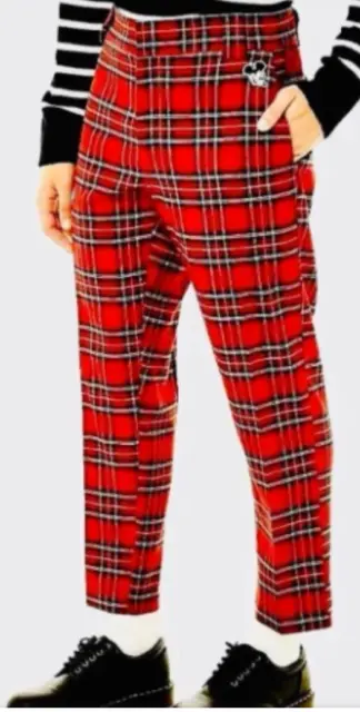 DISNEY FOREVER 21 Old School Mickey Mouse Red Plaid Ankle Pants Mens ...