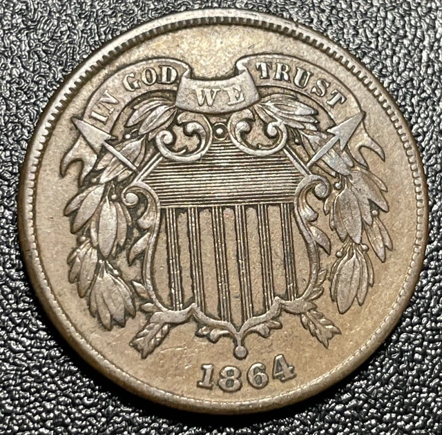 1864 2 Cent Piece United States Type Set Coin VF Very Fine