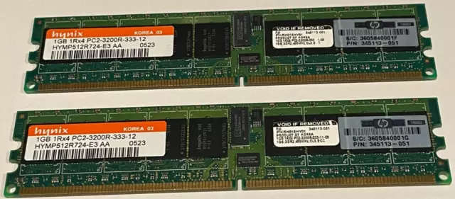 2 x 1GB HYNIX, PC2, DDR2, RAM, 3200R-333-12, 1Rx4, CL3 Memory HP Module