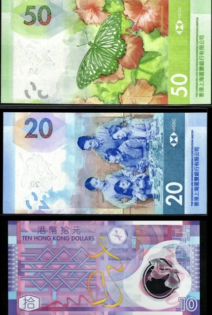 SET ; HONG KONG 10 , 20 & 50 DOLLARS Banknote UNC, 3 PCs Set NA192