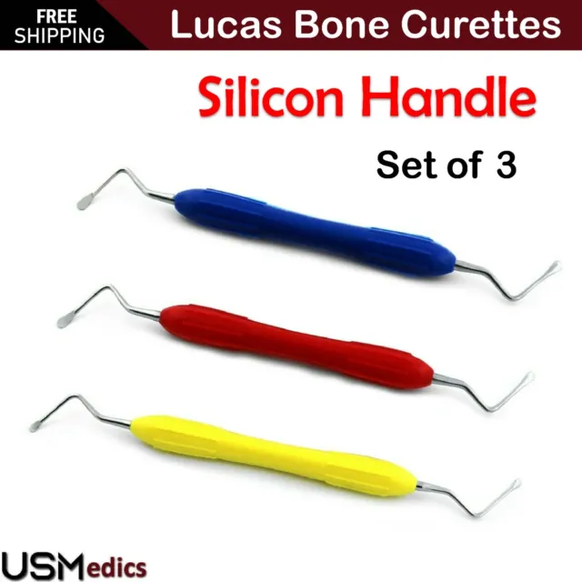 Lucas Bone Curettes Silicon Periodontal Surgical Dental Dentist Tools Set of 3
