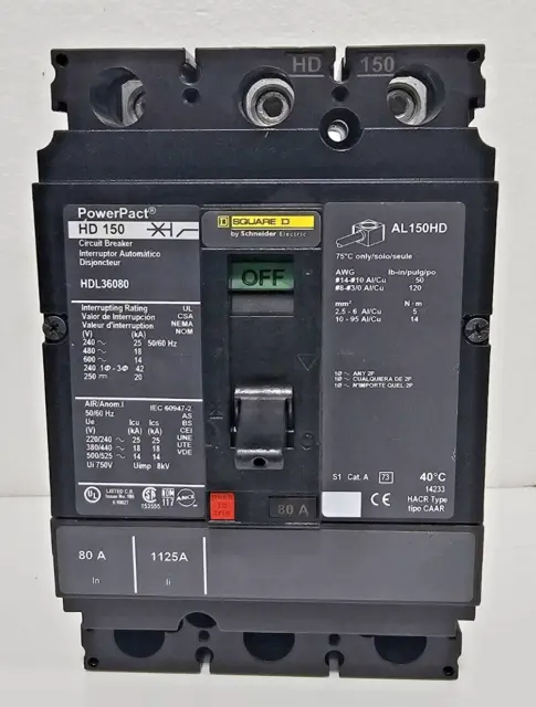 Square D Power Pact HD 150 HDL36080 Disjoncteur 3 pôles 80 A 600 V