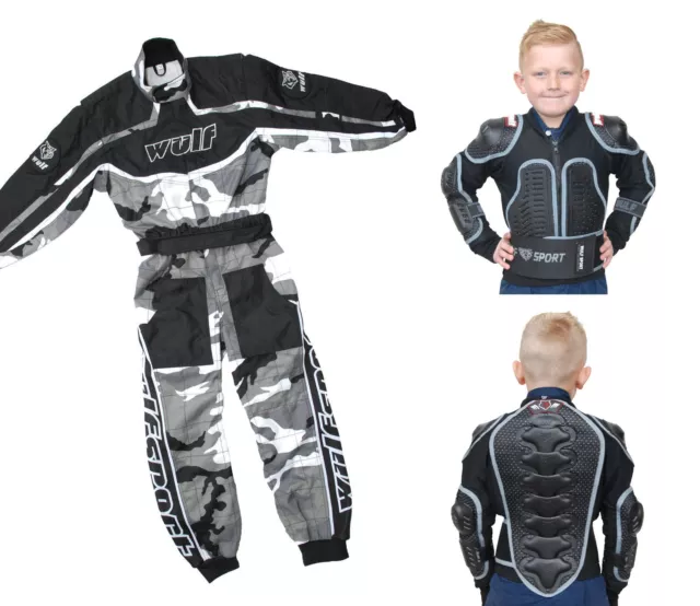 Kids Wulfsport MX Motocross Quad Overall Defender Jacket Armour Black Camo #O3