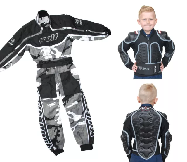 Kinder Wulfsport MX Motocross Quad Overall Defender Jacke Rüstung schwarz tarnfarben #O3