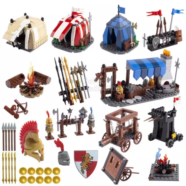 MOC Medieval Knight Castle Weapon Catapult Rack Blacksmith Shop Tent Bulk Set