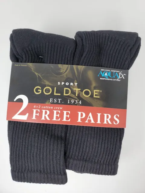 GOLD TOE Men's 8 pack Soft Cotton Standard Crew Socks, Black Athletic shoe 6-12½