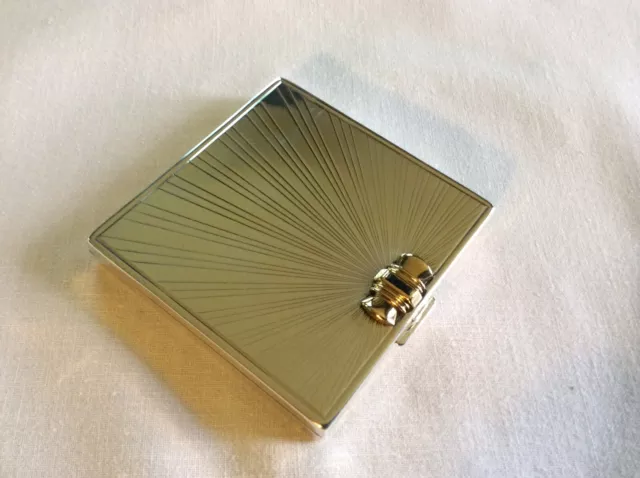 Vintage Deco Tiffany & Co Sterling Silver 14k Gold Sapphire Compact Powder Case