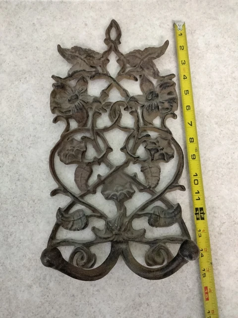 Farmhouse Chic Vintage 15" Cast Iron Wall 2 Hook Coat Towel Key Double Hanger