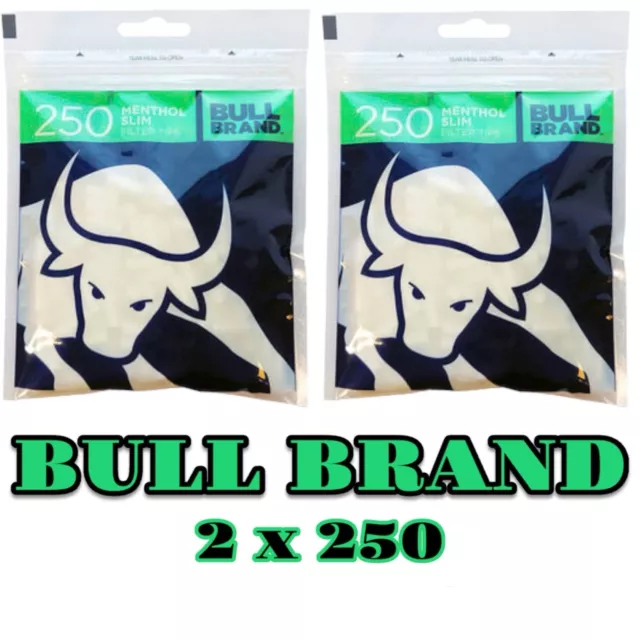 bull brand Slim Menthol Filter Tips Cool Mint Fresh Taste 2 X 250 Capsules