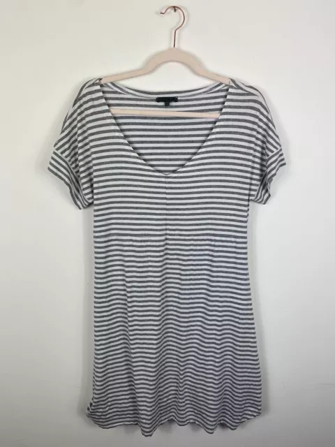 Oska White & Grey Striped Relaxed Longline Jersey T Shirt Top Size 10 UK