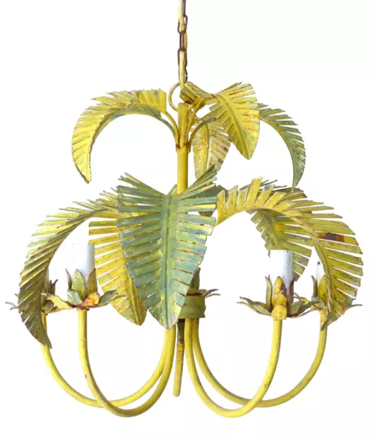 HANS KOGL Charming Vintage Palm Chandelier Ceiling 70's Regency Mid Century Rust