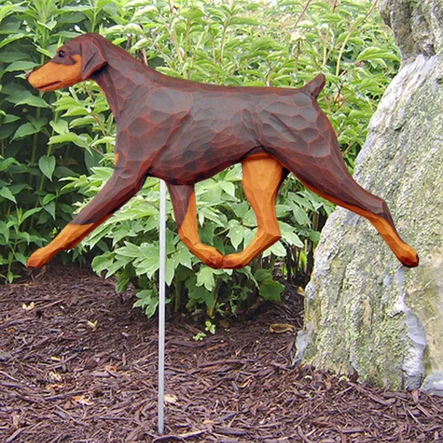 Doberman Pinscher Outdoor Garden Sign Hand Painted Figure Red/Tan Uncropped