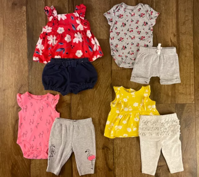 Carters Baby Girl Summer Clothes Lot 3 3/6 Mo Romper Outfits Bundle Flowers