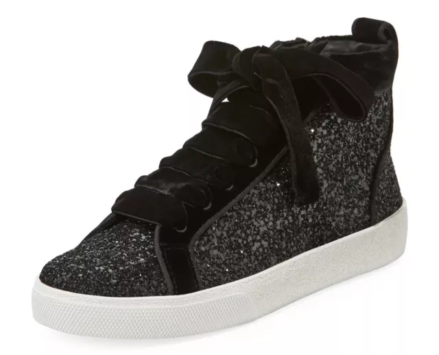$350 Alice + Olivia Womens Camil White Black Glitter Mid-Top Fashion Sneaker 9