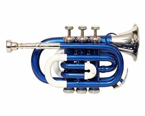 WEEKEND SALE New Brass Blue Nickle Bb flat Pocket Trumpet + Hard Case Mouthpiece