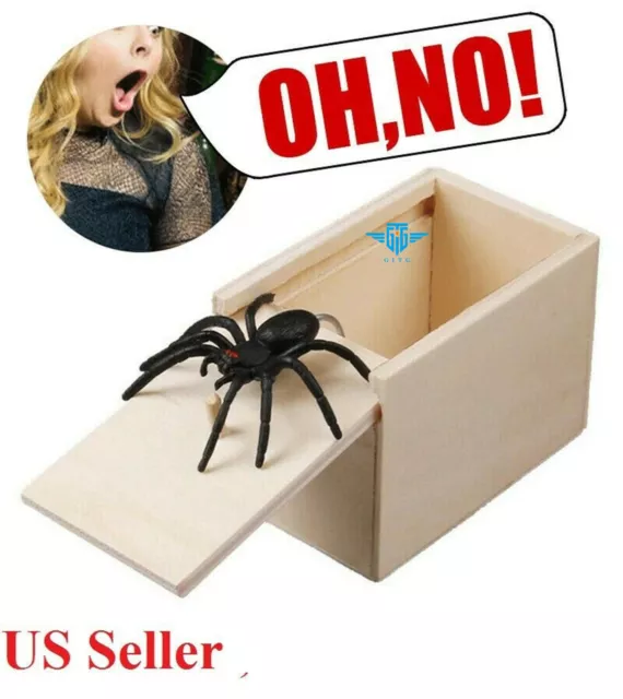 Wooden Prank Spider Scare Box Hidden in Case Trick Play Joke Scarebox Gag Toy