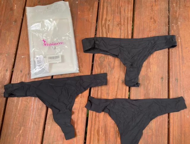 Wealurre Microfiber Thong Panties Low Rise Underwear 3 Pack Black Large NWOT