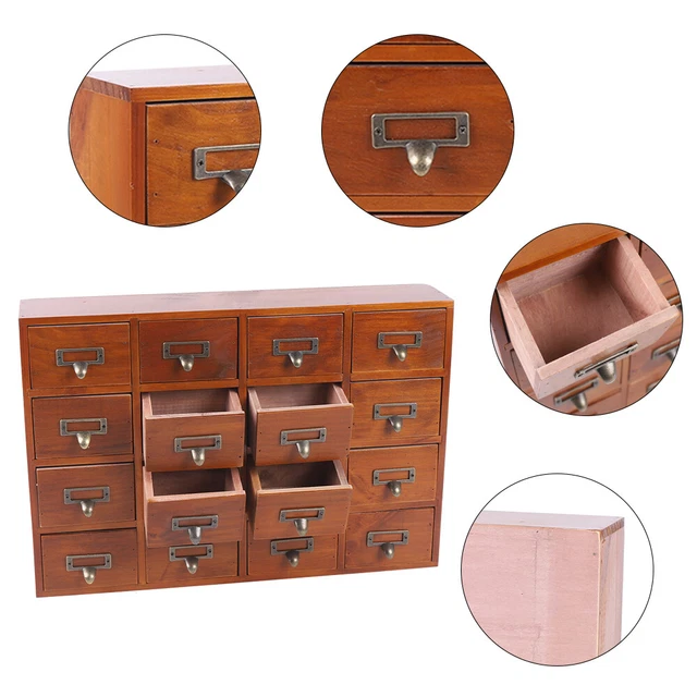 Wood Apothecary Medicine Cabinet 16 Drawers Label Holder Card Catalog Organizer