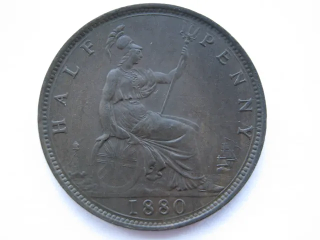 1880 Victoria Halfpenny EF obv scratch F340