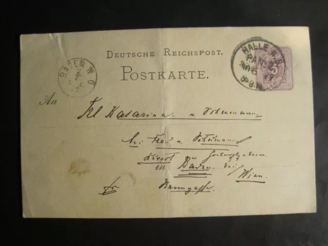 Empire Allemand Carte Postale 1877 De Halle Après Baden (C 857)