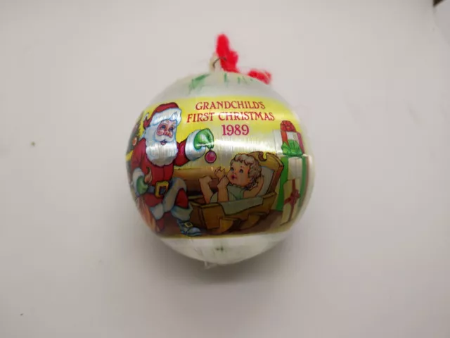 VTG Retro 1989 Old Stock Grandchild’s First Christmas Satin Ball Ornament