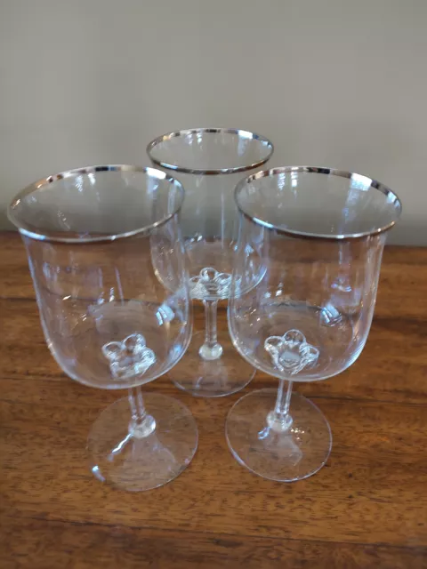 Set of 3 Lenox Desire Water Goblets Wine Glasses Platinum Trim 7 1/8 Inches