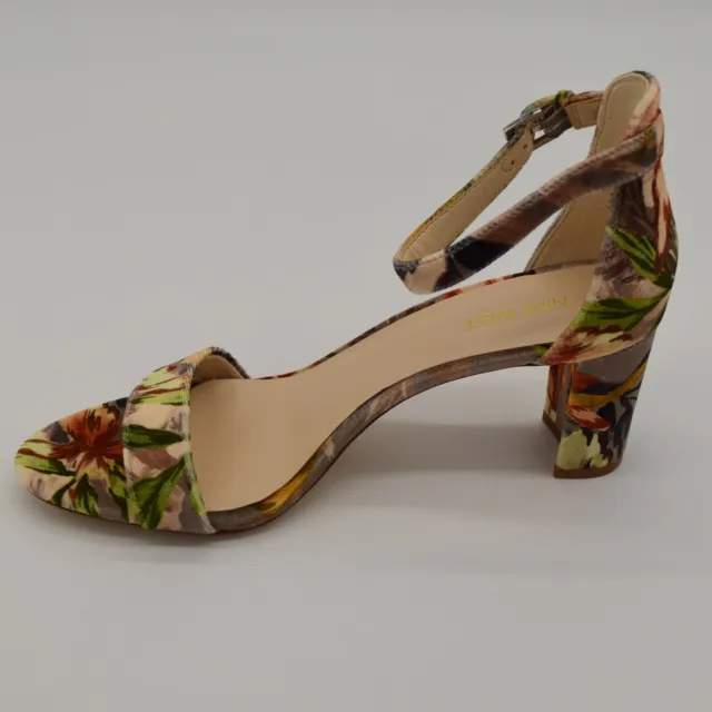 Nine West Womens Pruce Sandal Sz 7.5M Taupe Floral Chunky Heel Ankle Strap NEW 2