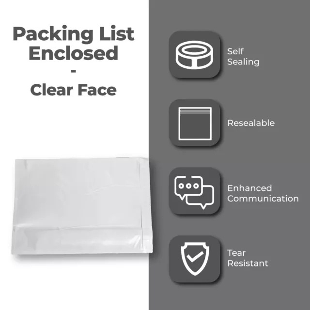 9.5 x 12" Packing List Envelopes Clear Face White Back 500/CS