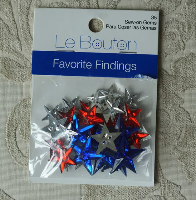 Le Bouton Favorite Findings Red Blue Clear Sew-On Gems / Patriotic Stars! 32