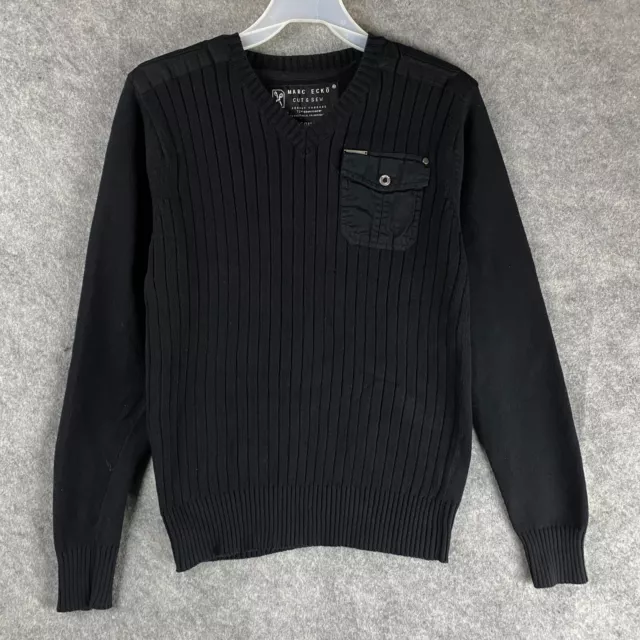 Marc Ecko Sweater Medium Men's Pullover Black 100% Cotton Adults M