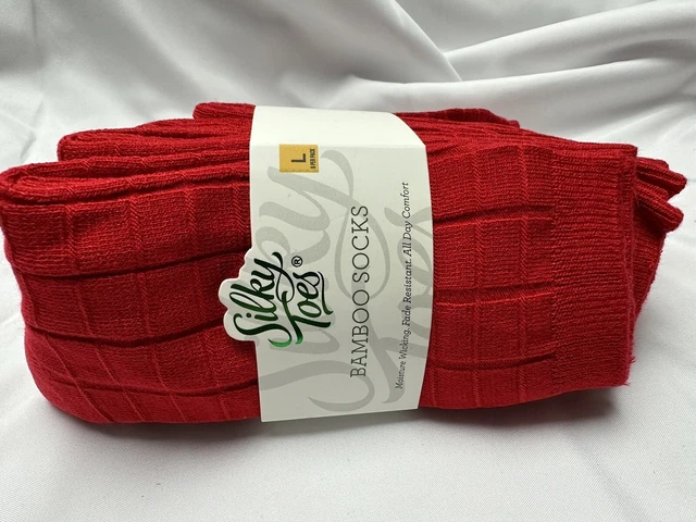 6 Silky Toes Womens Bamboo Dress Crew Socks, Designed Casual Basic Socks Red