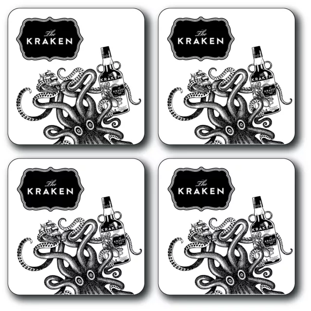 KRAKEN Kracken RUM Gin Bar Pub Shed Gift Coffee Office Kitchen Drink Coaster SET