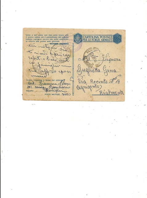 Posta Militare 3550 Sicilia Palermo -282°Comp. Presidiaria Artiglieria 19/6/1943
