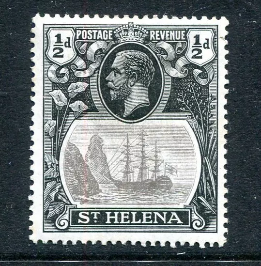 St. Helena 1923 Badge of the Colony ½d mint “cleft rock” variety, slight faults