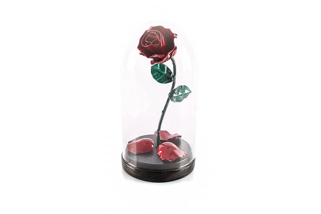 Eternal Rose of Wrought Iron Beauty and the Beast with Fallen Petals and in Glas