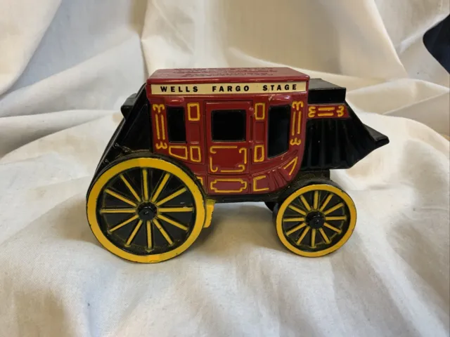 WELLS FARGO Cast Iron Stage Coach Coin Bank - No Box Or Key Red