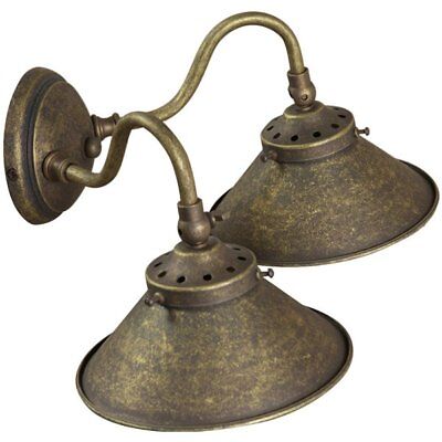 Applique lampada da parete in ottone brunito con campana a doppio cono 20 cm