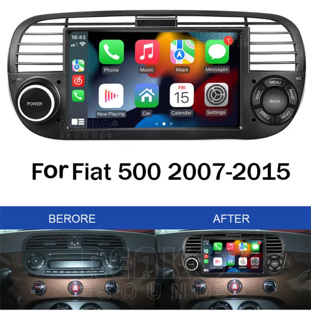 Per Fiat 500 2007-2015 7" Autoradio Android 12 GPS Navi BT WIFI RDS CarPlay MP5