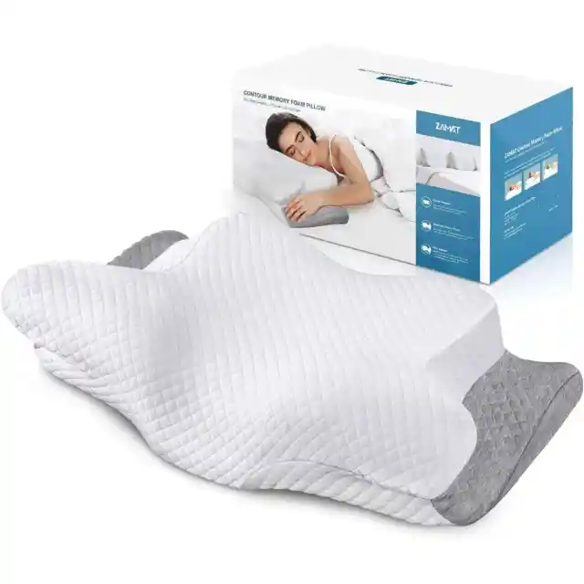 ZAMAT Adjustable Memory Foam Neck Pillow for Pain Relief in Cooling Pillowcase,