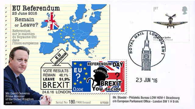PE699T30 : FDC 23-6-16 BREXIT UK Referendum Royaume-Uni - M. Cameron / Spitfire